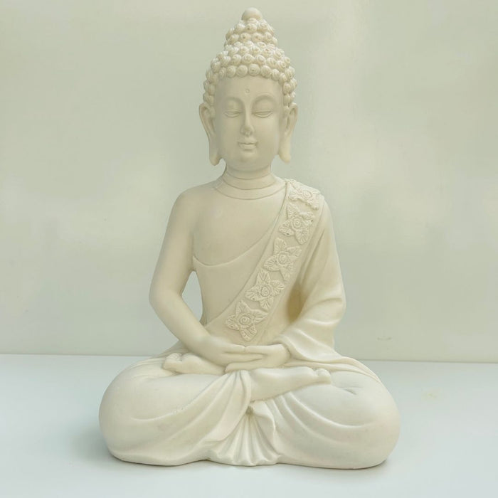 Wonderland White Meditating Buddha Statue for Home Decor