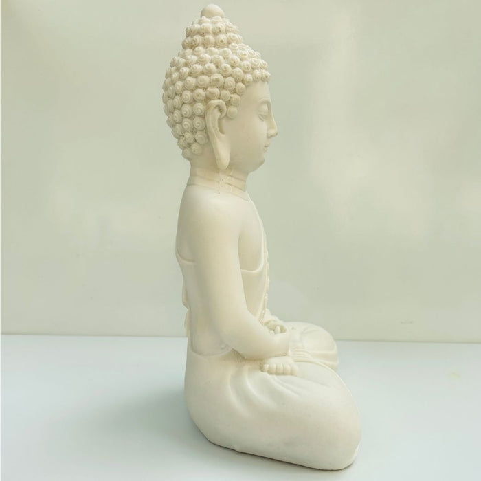 Wonderland White Meditating Buddha Statue for Home Decor