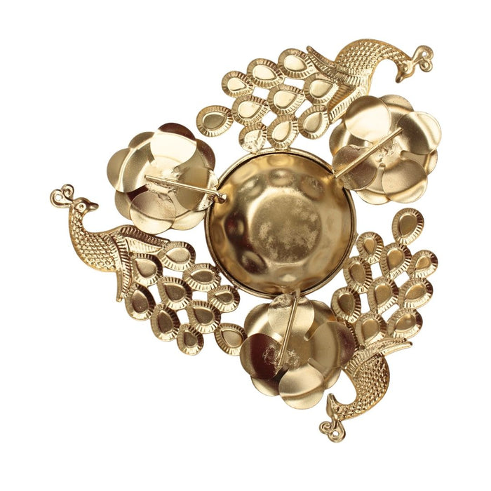 Wonderland Gold Finish Peacock urli in 7 inches with diya