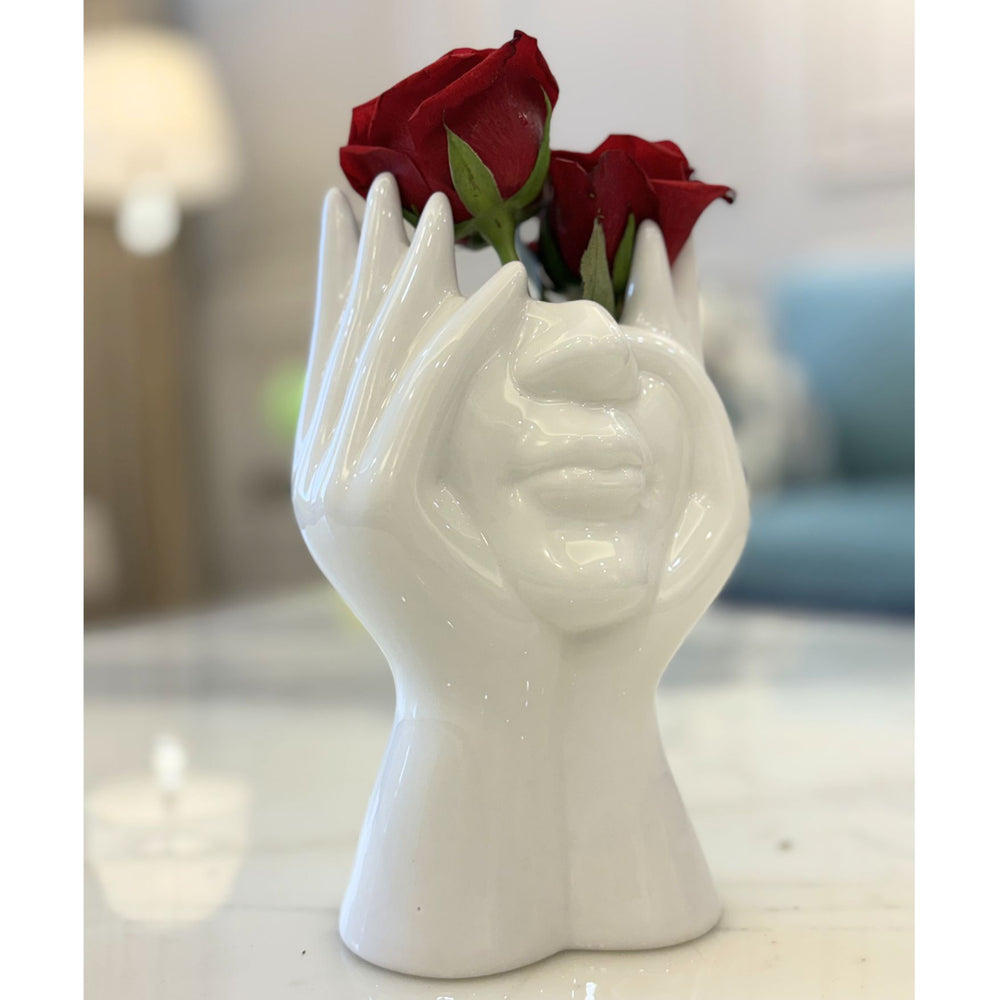 Ceramic Face Vase White Flower Vase for Decor Female Form Face Vase Art Vase -02