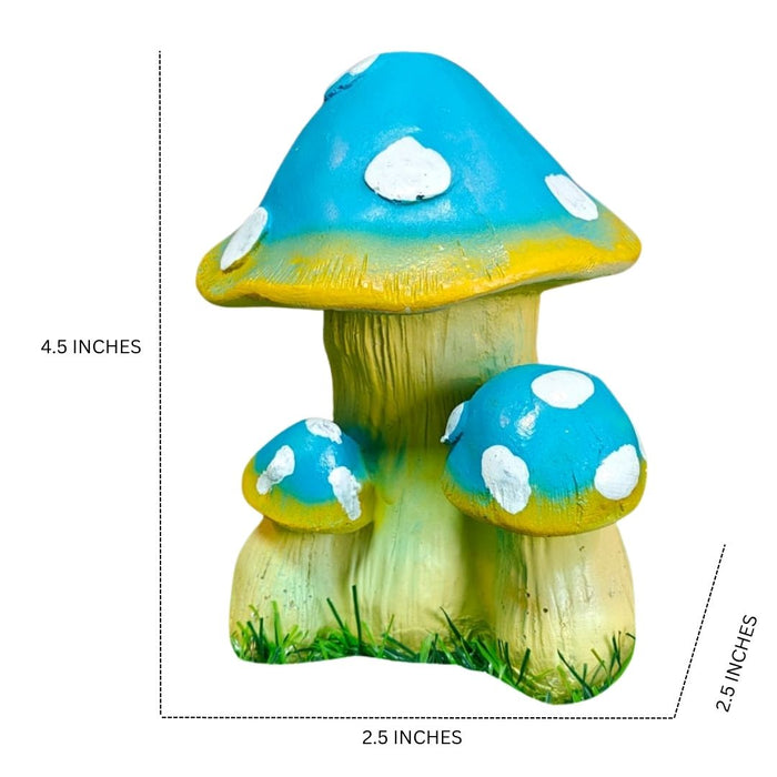 Wonderland Blue & Yellow Spotted Mushroom Garden/Indoor Decor Statue - Miniature Fairy Garden Accessory