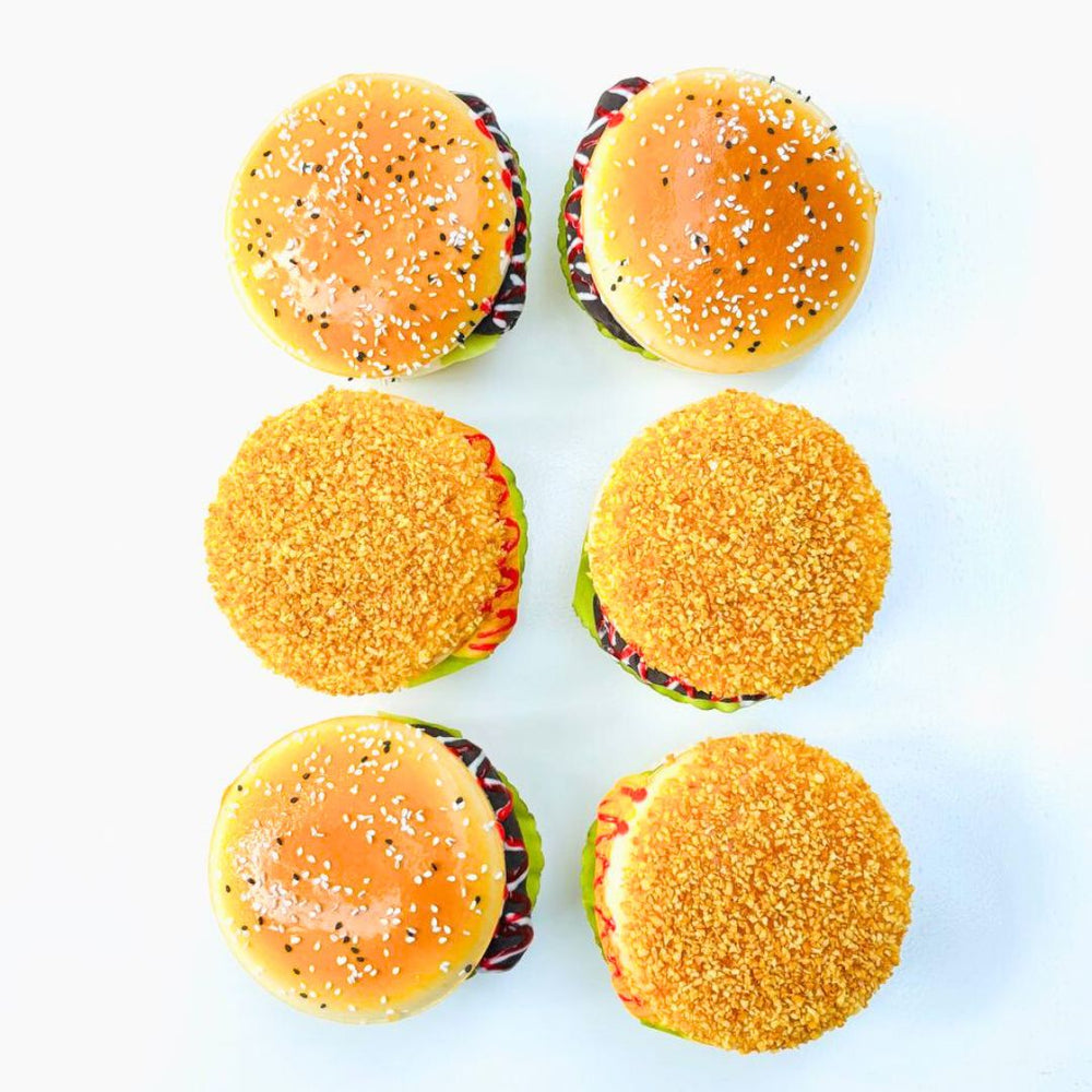 Wonderland set of 6 - Ultra-Realistic Artificial Cheeseburger Model - Sesame Seed Bun Food Display Prop| Fake Food for Display and Décor