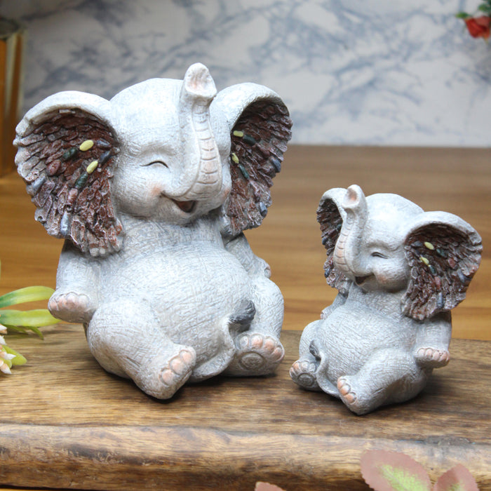 Wonderland SET of 2 Sitting Elephants table décor, home decoration, statue, gift