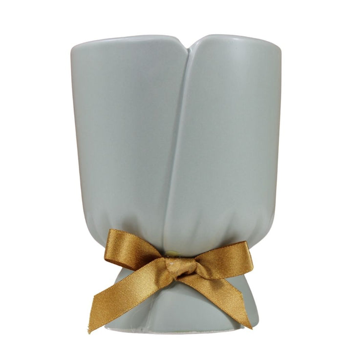 Wonderland Bow Vase, Grey Flower Vase for Home Decor, Grey Ceramic Vase for Boho Style, 6.5 Inch Large Vase for Ideal Shelf Decor/Table/Living Room.
