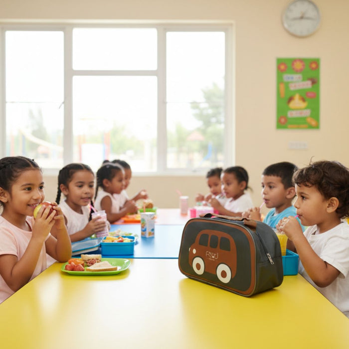 Wonderland Cute Car Kids'design  Lunch Bags (Set of 2)|Insulated Lunch carry bag| Thermal Food Container