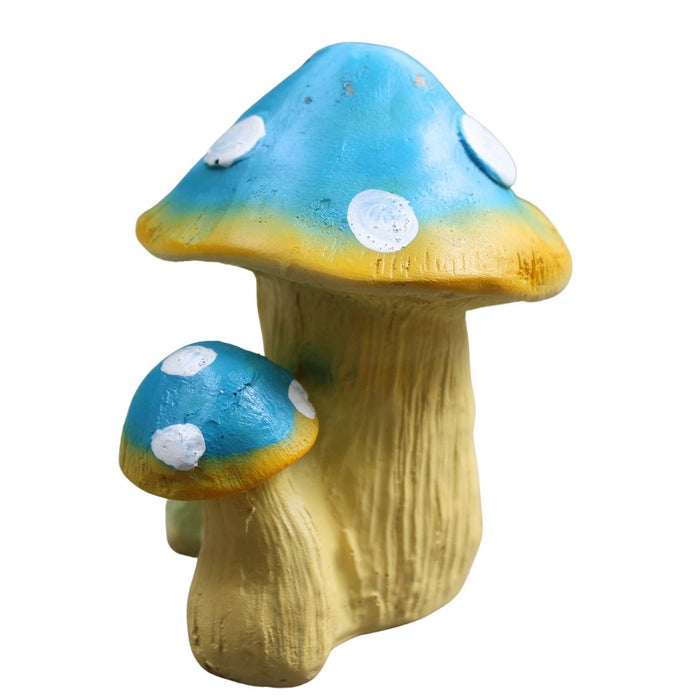 Wonderland Blue & Yellow Spotted Mushroom Garden/Indoor Decor Statue - Miniature Fairy Garden Accessory