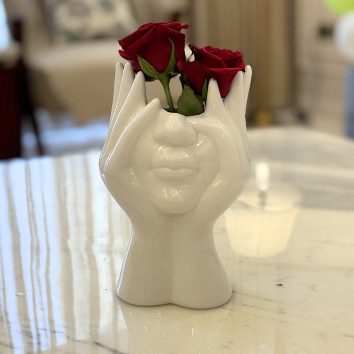 Wonderland Ceramic Face Vase White Flower Vase for Decor Female Form Face Vase Art Vase -02