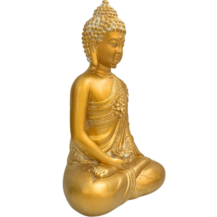 Wonderland Elegant Golden Meditating Buddha Statue for Home Decor and Gifting – Antique Finish Spiritual Idol for Living Room, Office, and Vastu