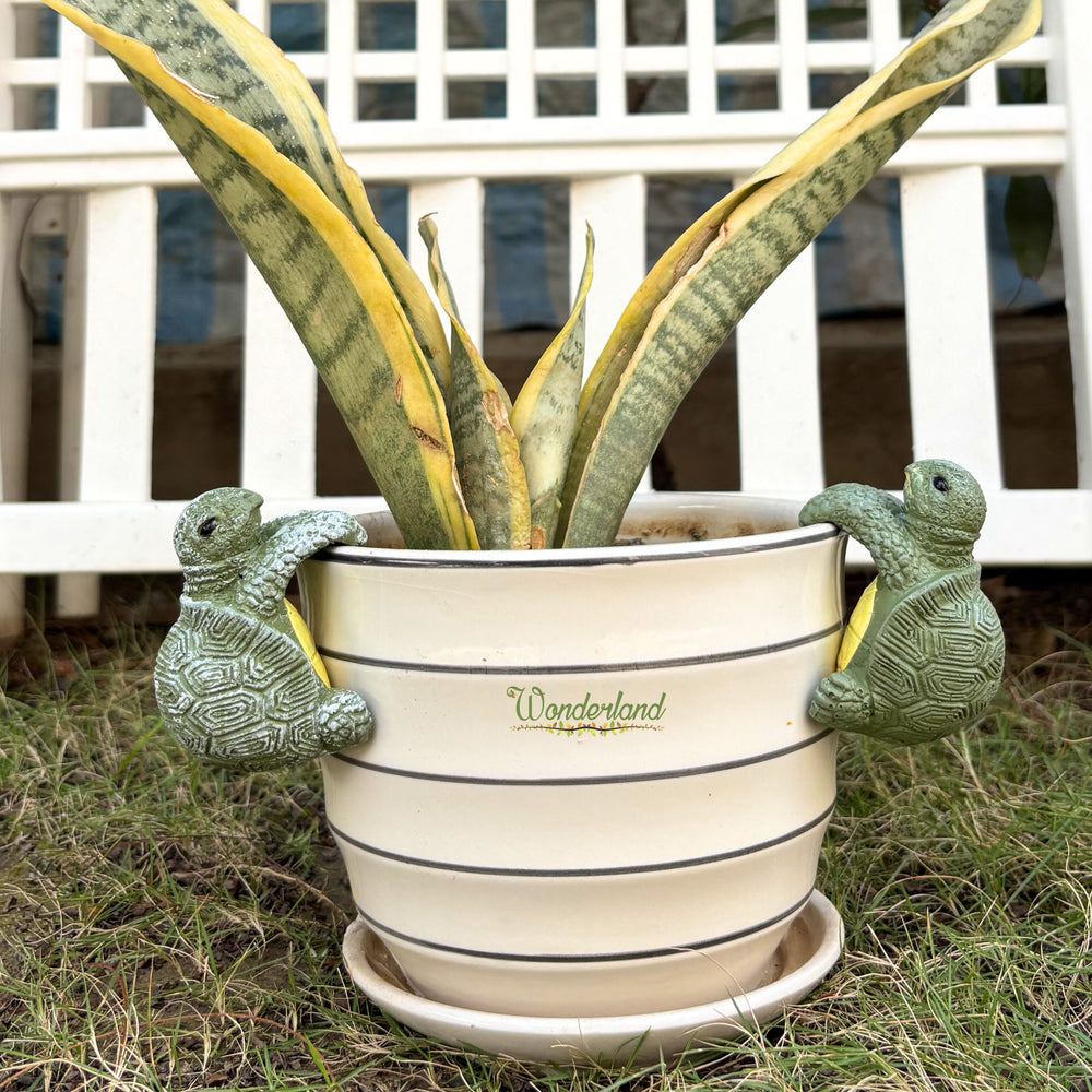 Adorable Turtle Pot Hugger Statues - Set of 2 Weather-Resistant Resin Planter Hugger