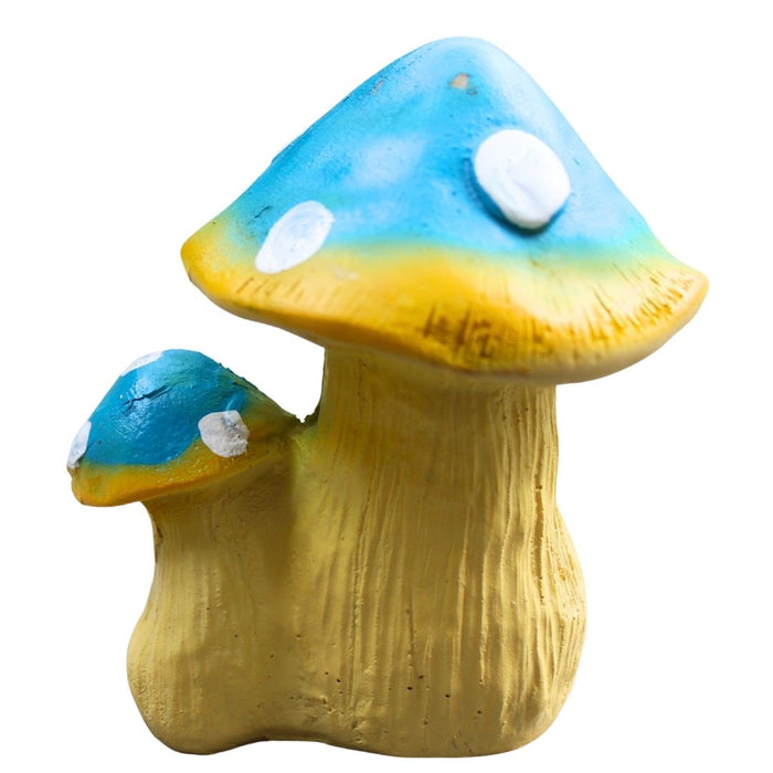 Wonderland Blue & Yellow Spotted Mushroom Garden/Indoor Decor Statue - Miniature Fairy Garden Accessory