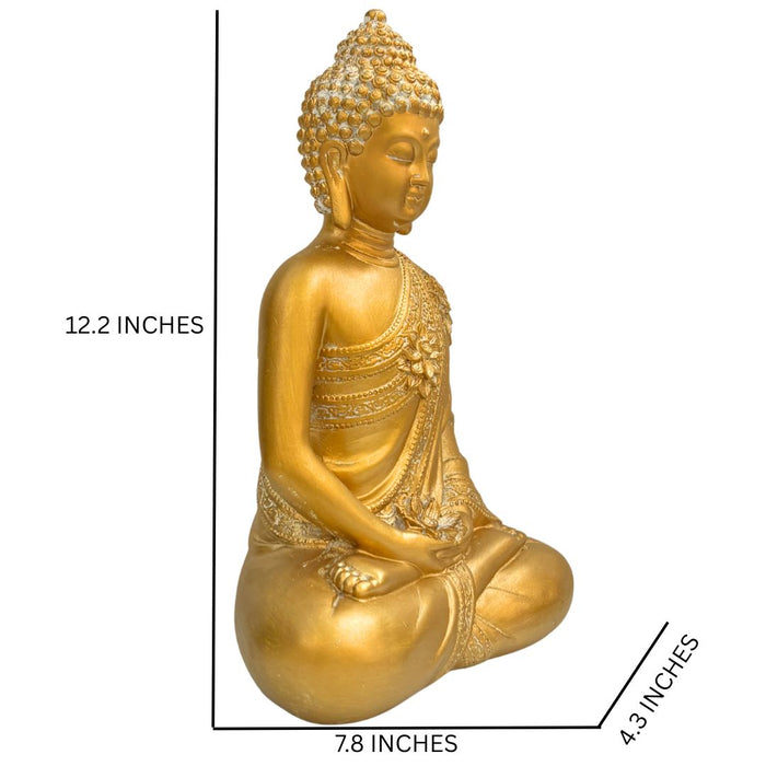 Wonderland Elegant Golden Meditating Buddha Statue for Home Decor and Gifting – Antique Finish Spiritual Idol for Living Room, Office, and Vastu