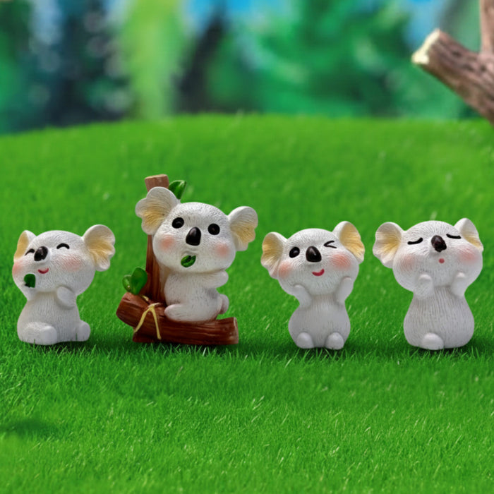 Wonderland 4-Piece Miniature Koala Figurine Set – Cute Resin Koala Bear Ornaments for Fairy Gardens, Doll House Accessories, Diy Craft,Succulent Pots, and Home Decor