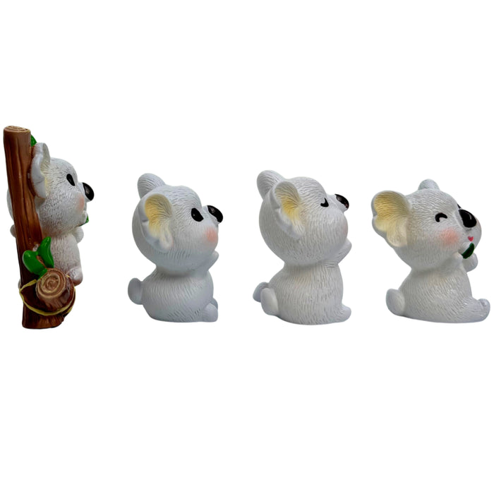 Wonderland 4-Piece Miniature Koala Figurine Set – Cute Resin Koala Bear Ornaments for Fairy Gardens, Doll House Accessories, Diy Craft,Succulent Pots, and Home Decor