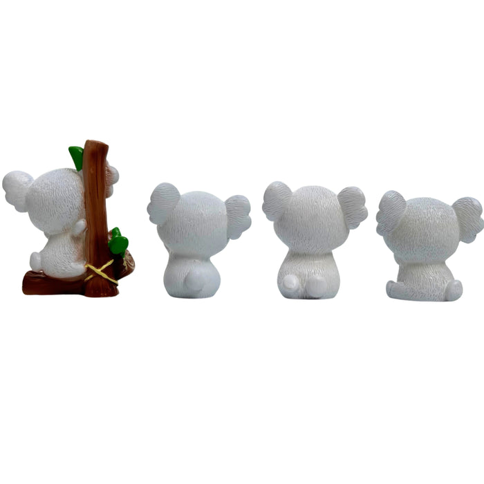 Wonderland 4-Piece Miniature Koala Figurine Set – Cute Resin Koala Bear Ornaments for Fairy Gardens, Doll House Accessories, Diy Craft,Succulent Pots, and Home Decor