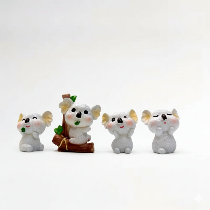 Wonderland 4-Piece Miniature Koala Figurine Set – Cute Resin Koala Bear Ornaments for Fairy Gardens, Doll House Accessories, Diy Craft,Succulent Pots, and Home Decor