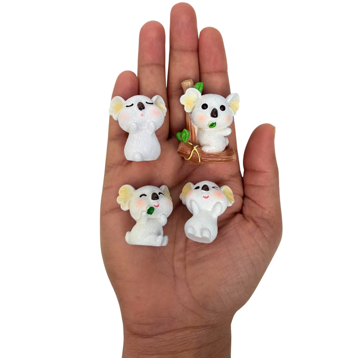Wonderland 4-Piece Miniature Koala Figurine Set – Cute Resin Koala Bear Ornaments for Fairy Gardens, Doll House Accessories, Diy Craft,Succulent Pots, and Home Decor