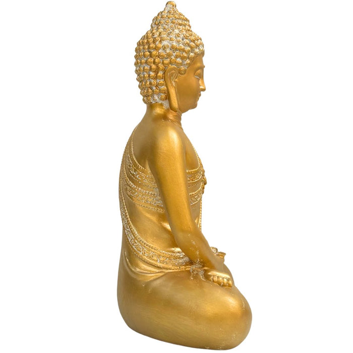 Wonderland Elegant Golden Meditating Buddha Statue for Home Decor and Gifting – Antique Finish Spiritual Idol for Living Room, Office, and Vastu