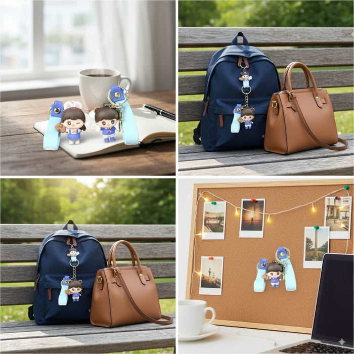 Wonderland Kawaii style ( set of 2) Bunny & Bear Girl Keychains with Holder Accessories, Backpack Car Key Chain for Boy Girl