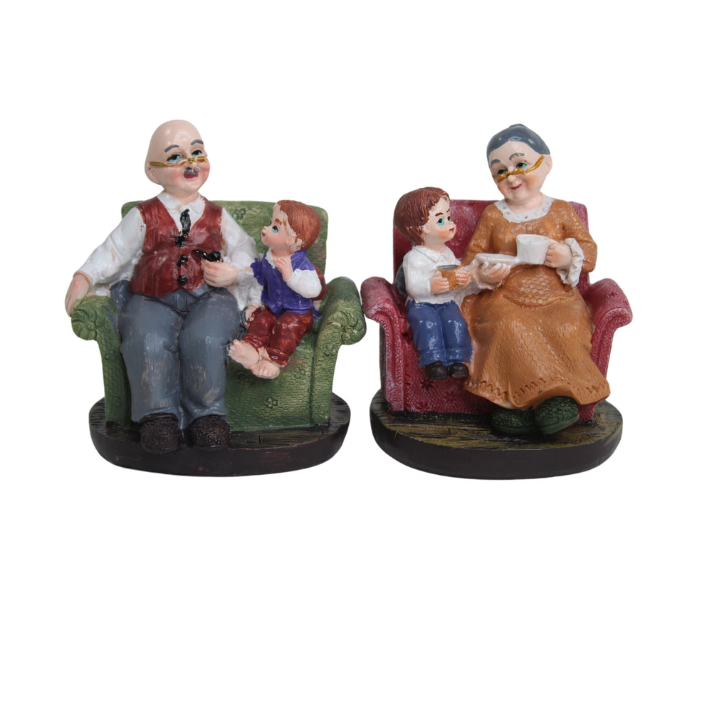 (Set of 2) Grandparents with Grandson Resin Ornament Elderly
