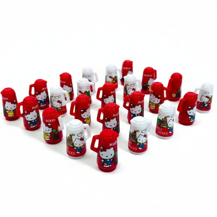 Wonderland 10pc Miniature Hello Kitty Thermos Set – 1:12 Scale Dollhouse Accessories, Tiny Water Flask Charms for DIY Crafts, Scrapbooking & Fairy Gardens (Red & White Mix)
