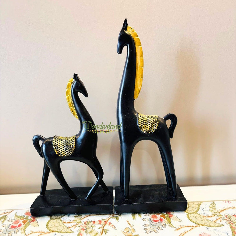 Black and Golden Horse Showpiece Set of 2 for Home Decoration
