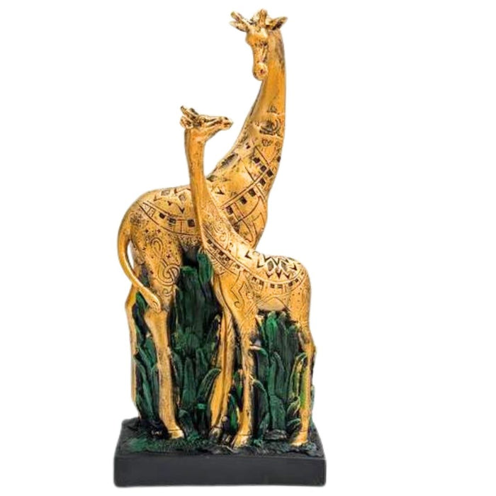 Wonderland Gold Giraffe Couple Statue with Etched Pattern Design | Figurine for Home Décor