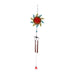 Metal sun wind chime with a red and blue celestial design and four copper tubes.