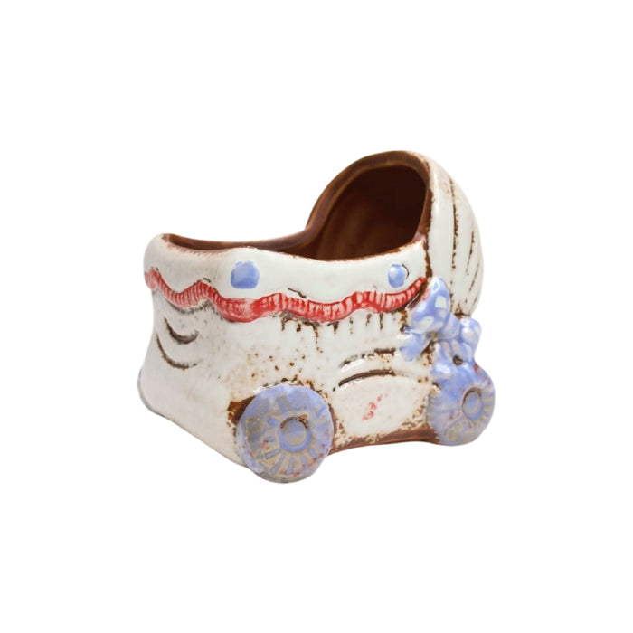 Wonderland imported ceramic pram shape planter | Style 1| can grow plants directly