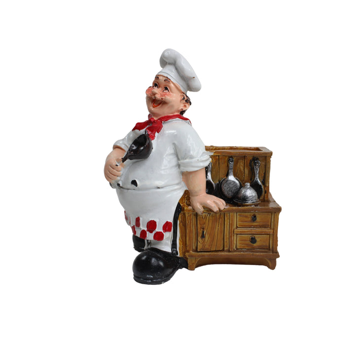 Wonderland Chef with Pan and Fork Holder Ornaments Home Decor Kitchen Resin Crafts Chef Statue for Kitchen Decoration