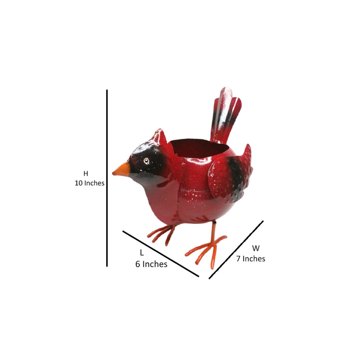 Wonderland metal bird planter pot with red