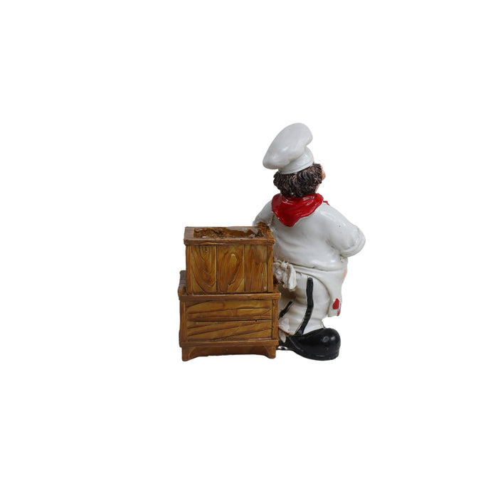 Wonderland Chef with Pan and Fork Holder Ornaments Home Decor Kitchen Resin Crafts Chef Statue for Kitchen Decoration
