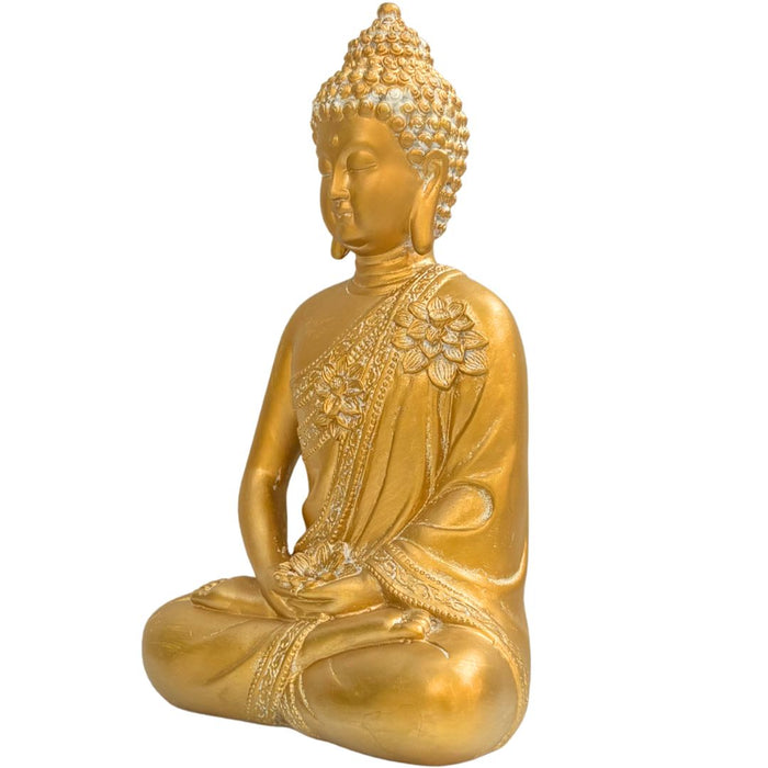 Wonderland Elegant Golden Meditating Buddha Statue for Home Decor and Gifting – Antique Finish Spiritual Idol for Living Room, Office, and Vastu
