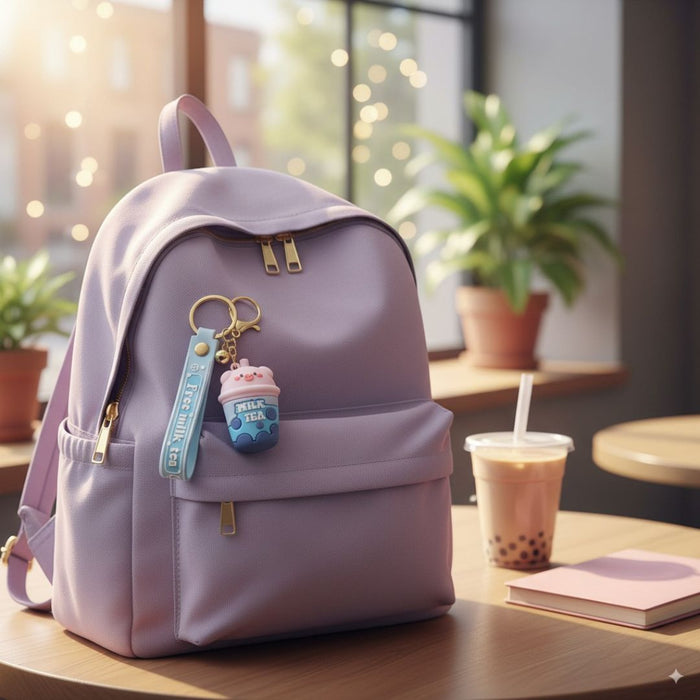 Wonderland Kawaii style ( set of 2) Milk Tea Buddy Keychains with Holder Accessories, Backpack Car Key Chain for Boy Girl