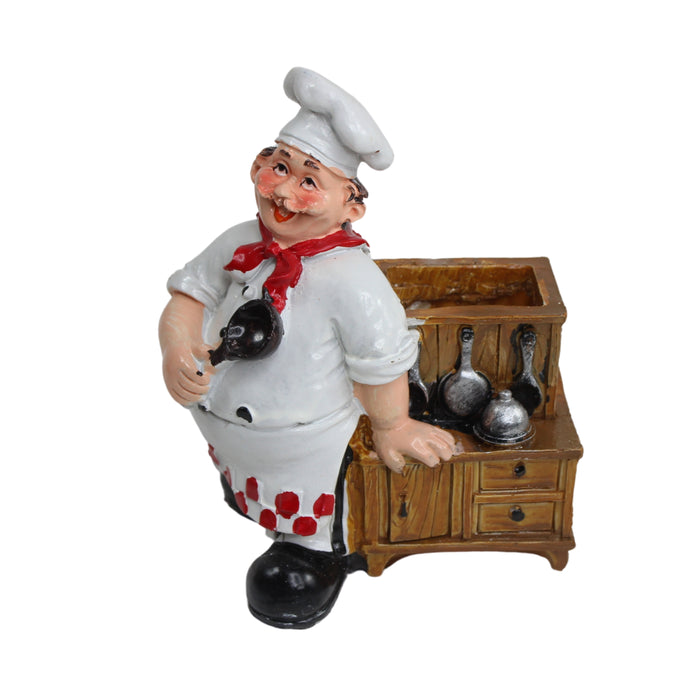Wonderland Chef with Pan and Fork Holder Ornaments Home Decor Kitchen Resin Crafts Chef Statue for Kitchen Decoration