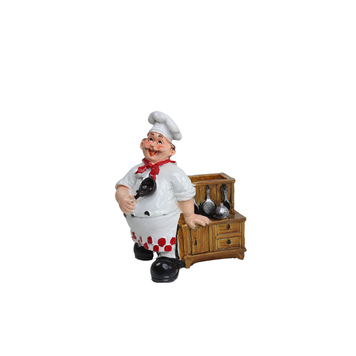 Wonderland Chef with Pan and Fork Holder Ornaments Home Decor Kitchen Resin Crafts Chef Statue for Kitchen Decoration