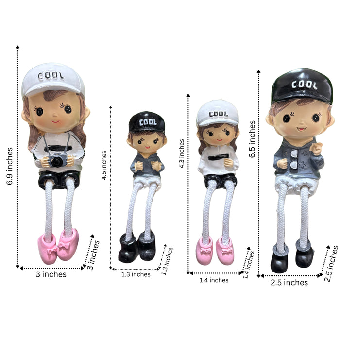 Wonderland Cool Family Shelf Hanging Dolls|Set of 4 Resin Figurines with  Rope Legs|Cute Tabletop Decor for Home Bookshelf