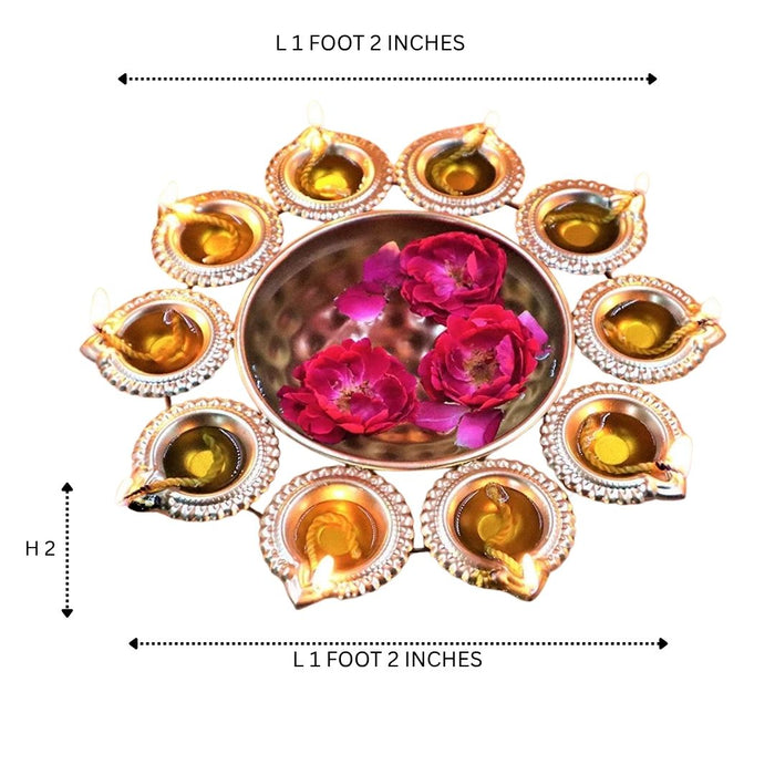 Wonderland Diwali Festive Diya Set with Hammered Urli in 14 inches