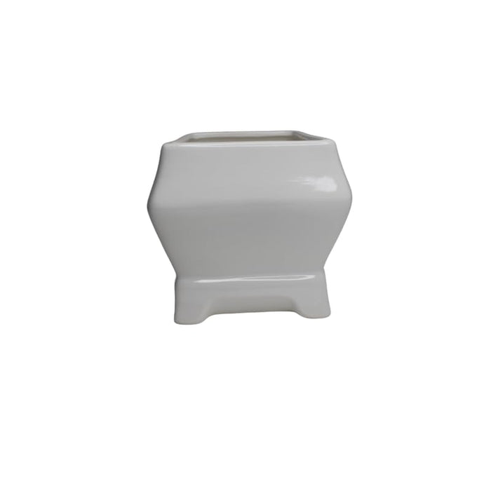 White Ceramic Planter Rectangular Pot for Indoor Plants and Bonsai (Plants Are Not Included)