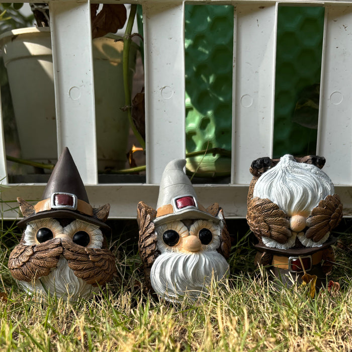 Wonderland set of 3 Whimsical Owl Gnome Figurine Set – Trio of Forest Wise Men Home Decor