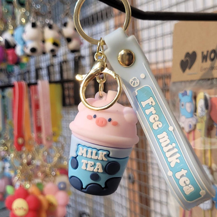 Wonderland Kawaii style ( set of 2) Milk Tea Buddy Keychains with Holder Accessories, Backpack Car Key Chain for Boy Girl