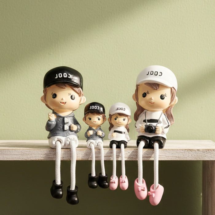 Wonderland Cool Family Shelf Hanging Dolls|Set of 4 Resin Figurines with  Rope Legs|Cute Tabletop Decor for Home Bookshelf
