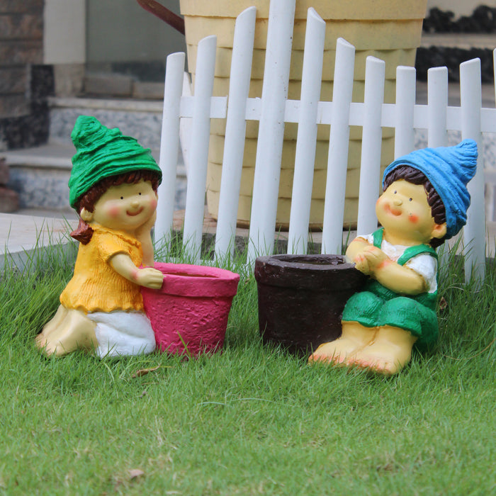 Wonderland Set of 2 (Combo) Boy & Girl Planter, Planters, Pot, Container for home decoration, garden decoration