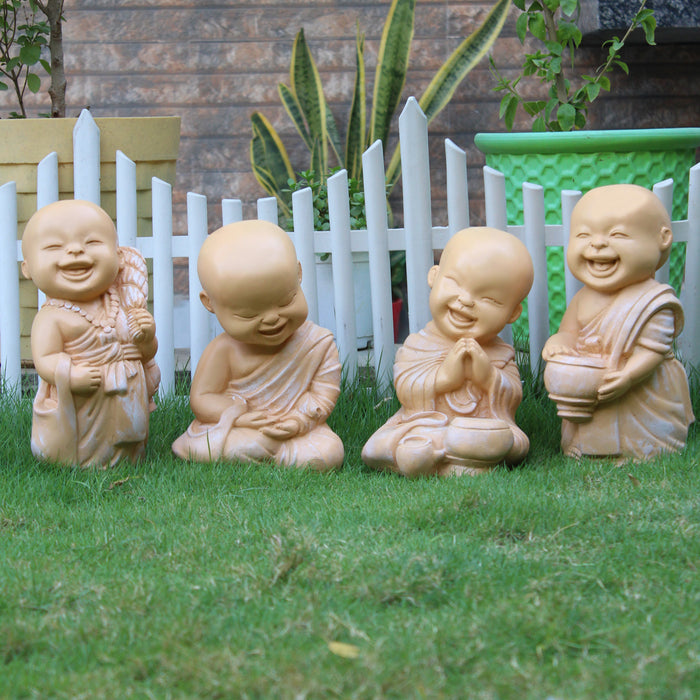 Wonderland SET of 4 Monks Resin Statue for home decoration, garden decor, balcony or terrace garden, gifting