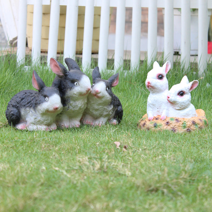 Wonderland SET of 2 : 3 Joint Rabbits & 2 Hare in hole, made of Resin Statue for garden decoration, home decor, balcony decoration