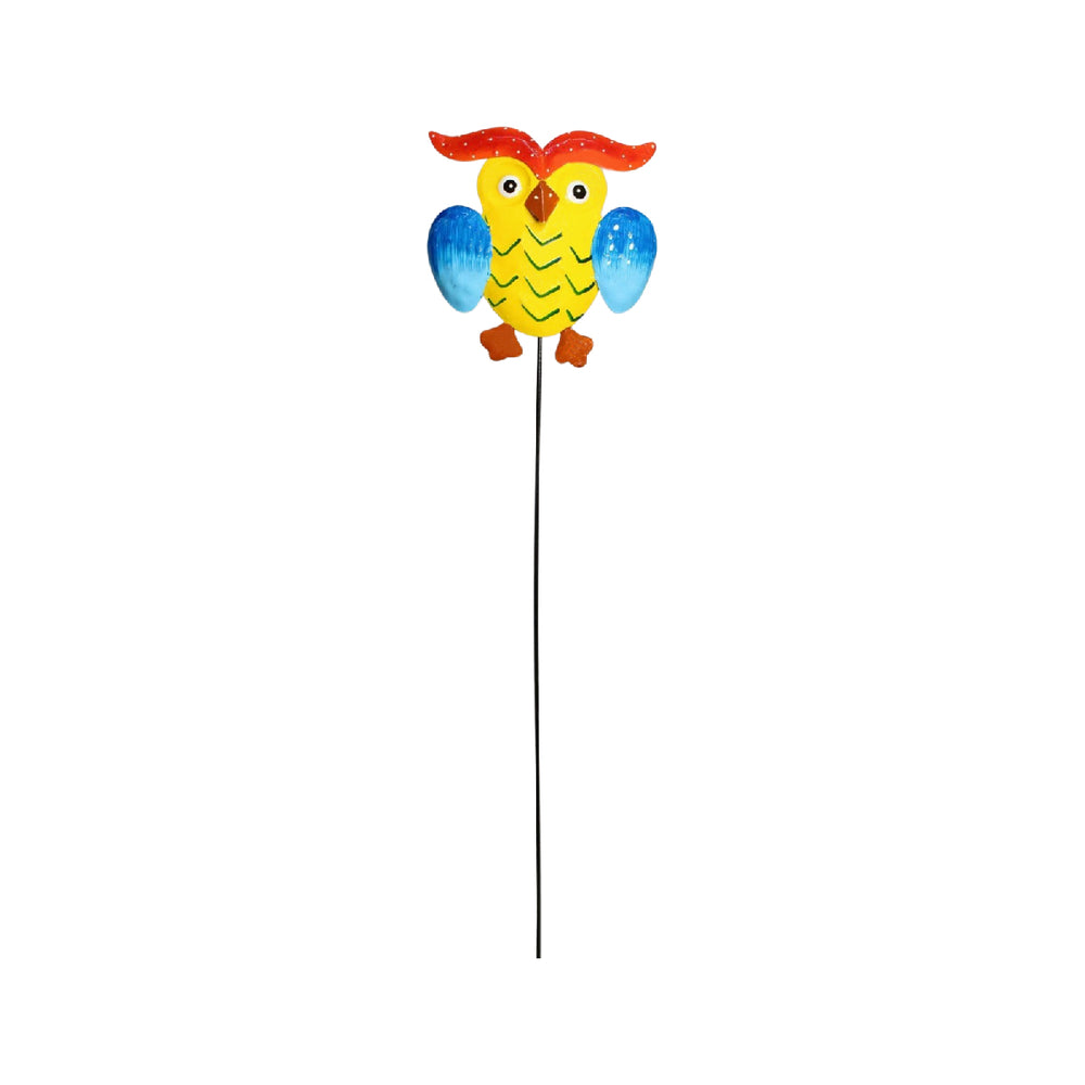 Metal yellow owl garden stick