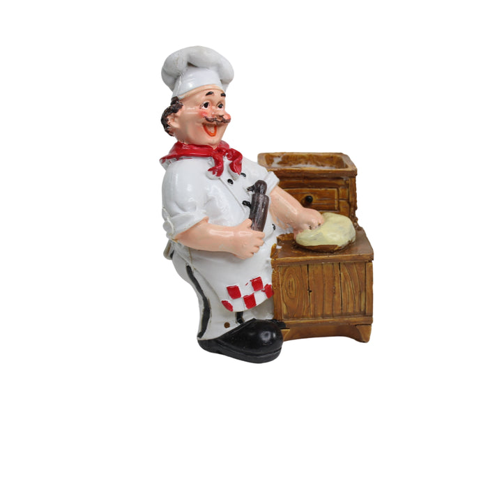 Wonderland Chef Making chppati and Fork Holder Ornaments Home Decor Kitchen Resin Crafts Chef Statue for Kitchen Decoration