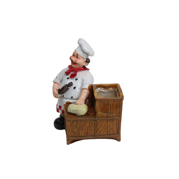 Wonderland Chef Making chppati and Fork Holder Ornaments Home Decor Kitchen Resin Crafts Chef Statue for Kitchen Decoration