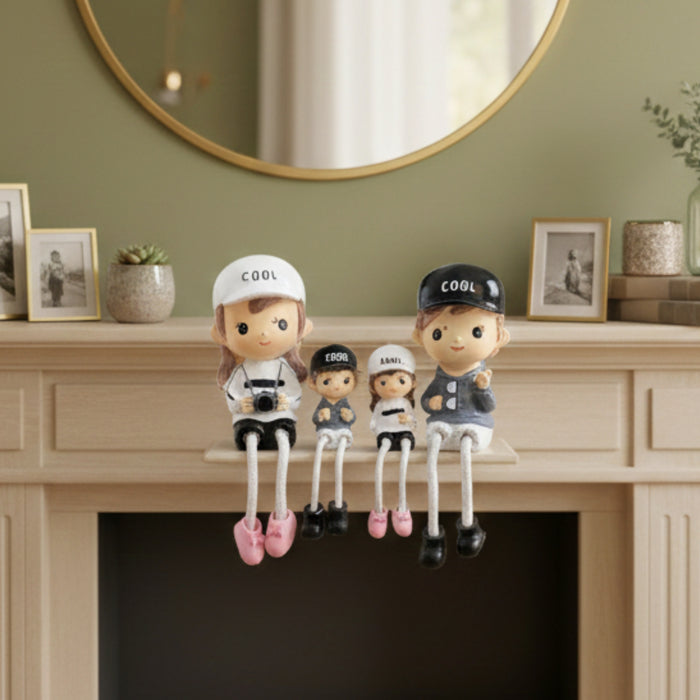 Wonderland Cool Family Shelf Hanging Dolls|Set of 4 Resin Figurines with  Rope Legs|Cute Tabletop Decor for Home Bookshelf
