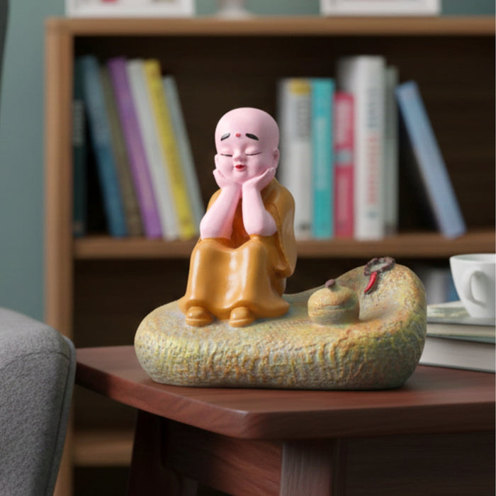 Wonderland Serene  Monk Zen Figurine – Handcrafted Meditating Baby Buddha Statue for Home, Office Desk, and Meditation Decor