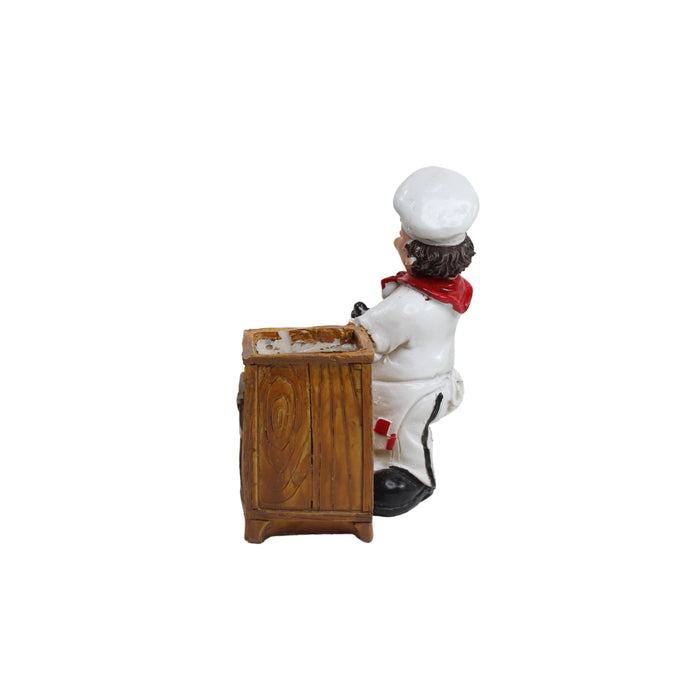Wonderland Chef Making chppati and Fork Holder Ornaments Home Decor Kitchen Resin Crafts Chef Statue for Kitchen Decoration